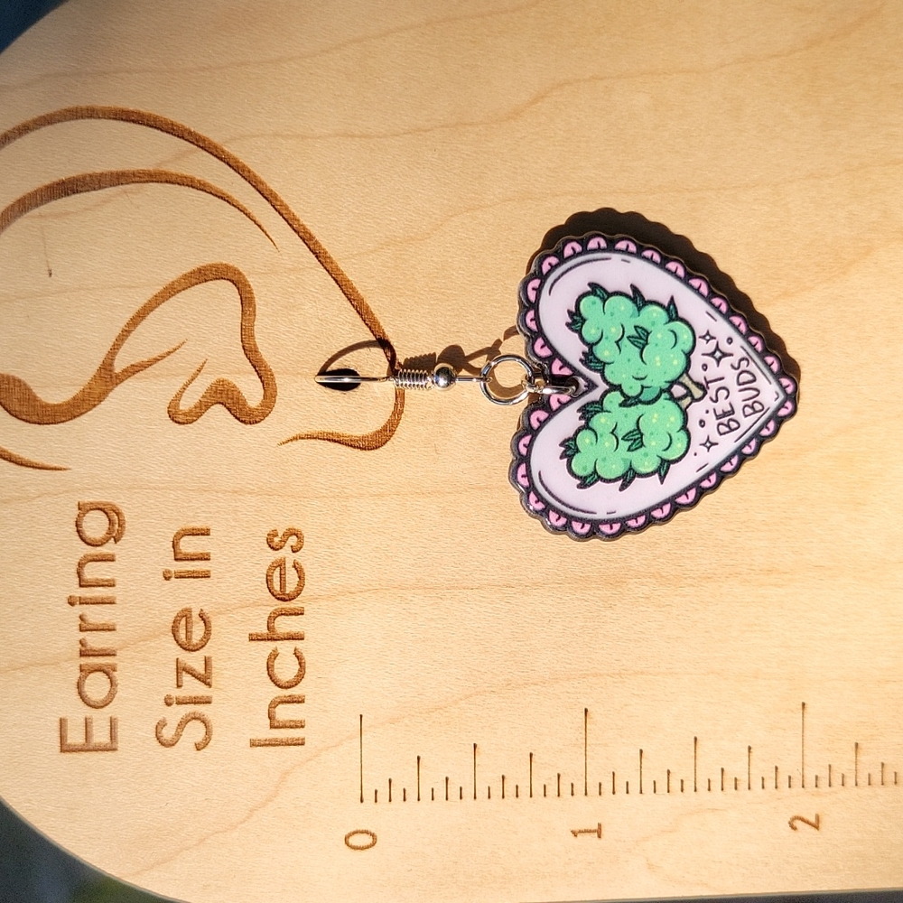 Best Buds 420 Themed Drop Earrings, handmade - Picture 3 of 5